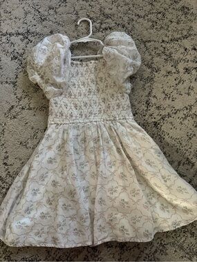 abercrombie kids Cream Floral Smocked Puff-Sleeve Dress